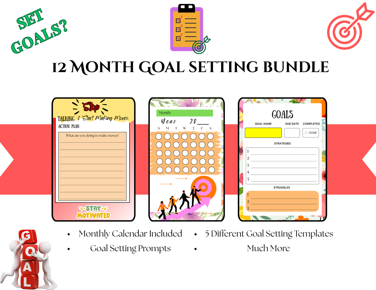 PLR | Resell 12 Month Goal Setting Templates Bundle