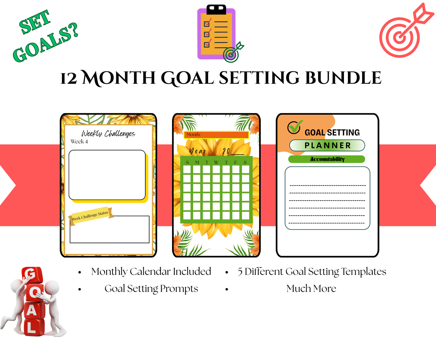 PLR | Resell 12 Month Goal Setting Templates Bundle