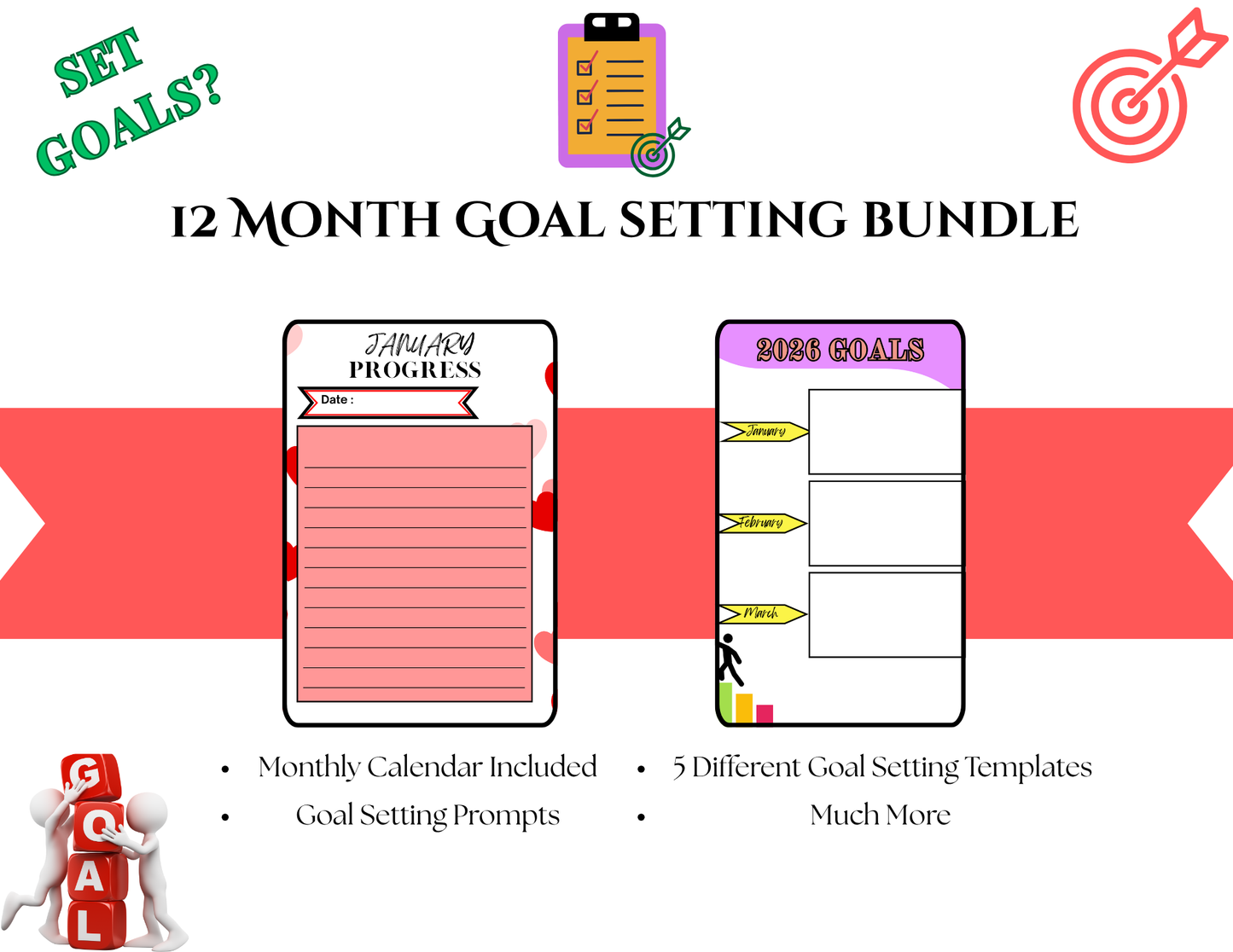 PLR | Resell 12 Month Goal Setting Templates Bundle