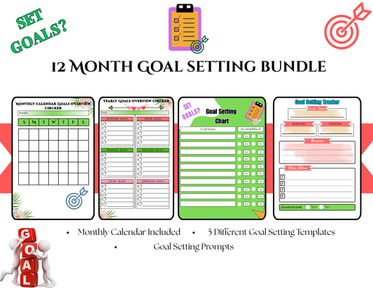 PLR | 12 Month - 1 Year Goal Setting Planner PDF